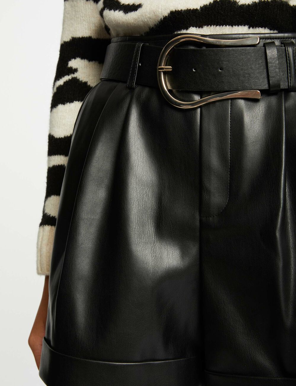 Short paperbag ceintur&eacute; simili cuir noir femme