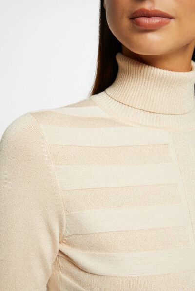 Pull manches longues à col roulé rose clair femme