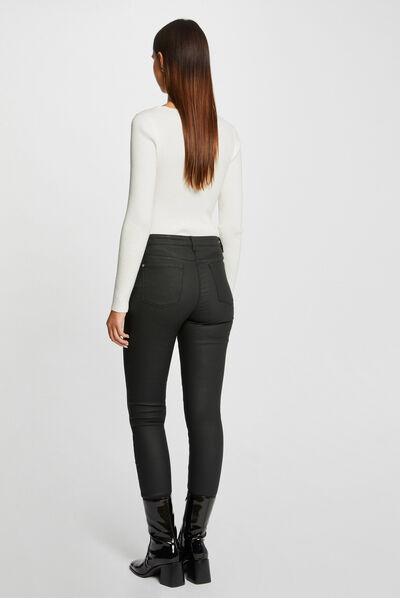 Pantalon skinny enduit détails zippés noir femme