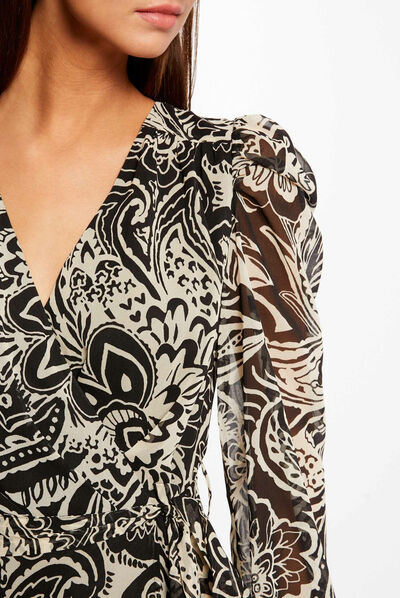 Robe midi portefeuille imprimé cachemire multico femme
