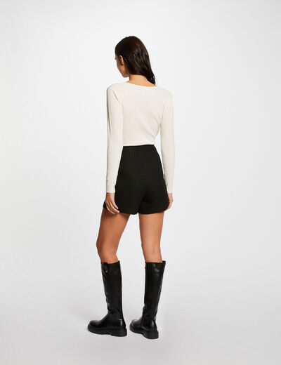 Pull manches longues col cache-coeur ivoire femme