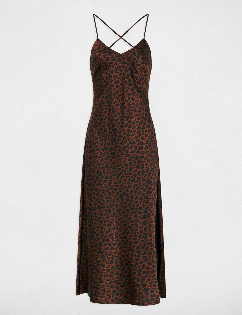 Robe satin&eacute;e col v multicolore femme