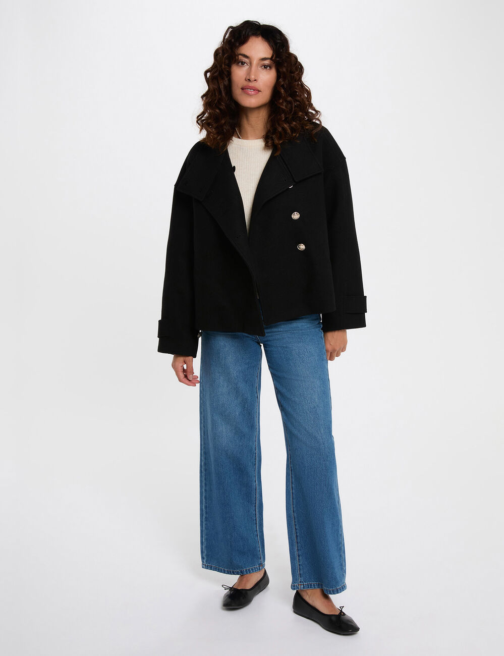 Manteau court oversize noir femme
