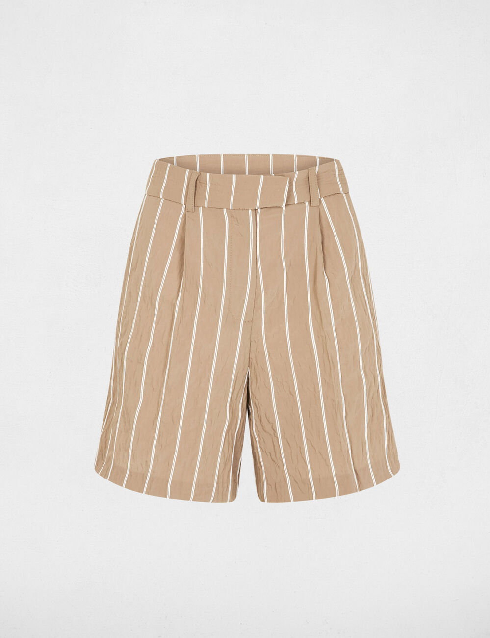 Short taille haute ray&eacute; taupe femme