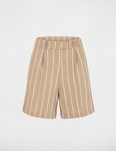 Short taille haute ray&eacute; taupe femme