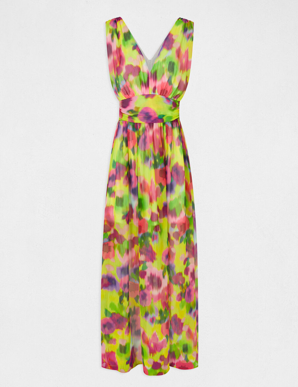 Robe longue cintr&eacute;e imprim&eacute; abstrait multico femme