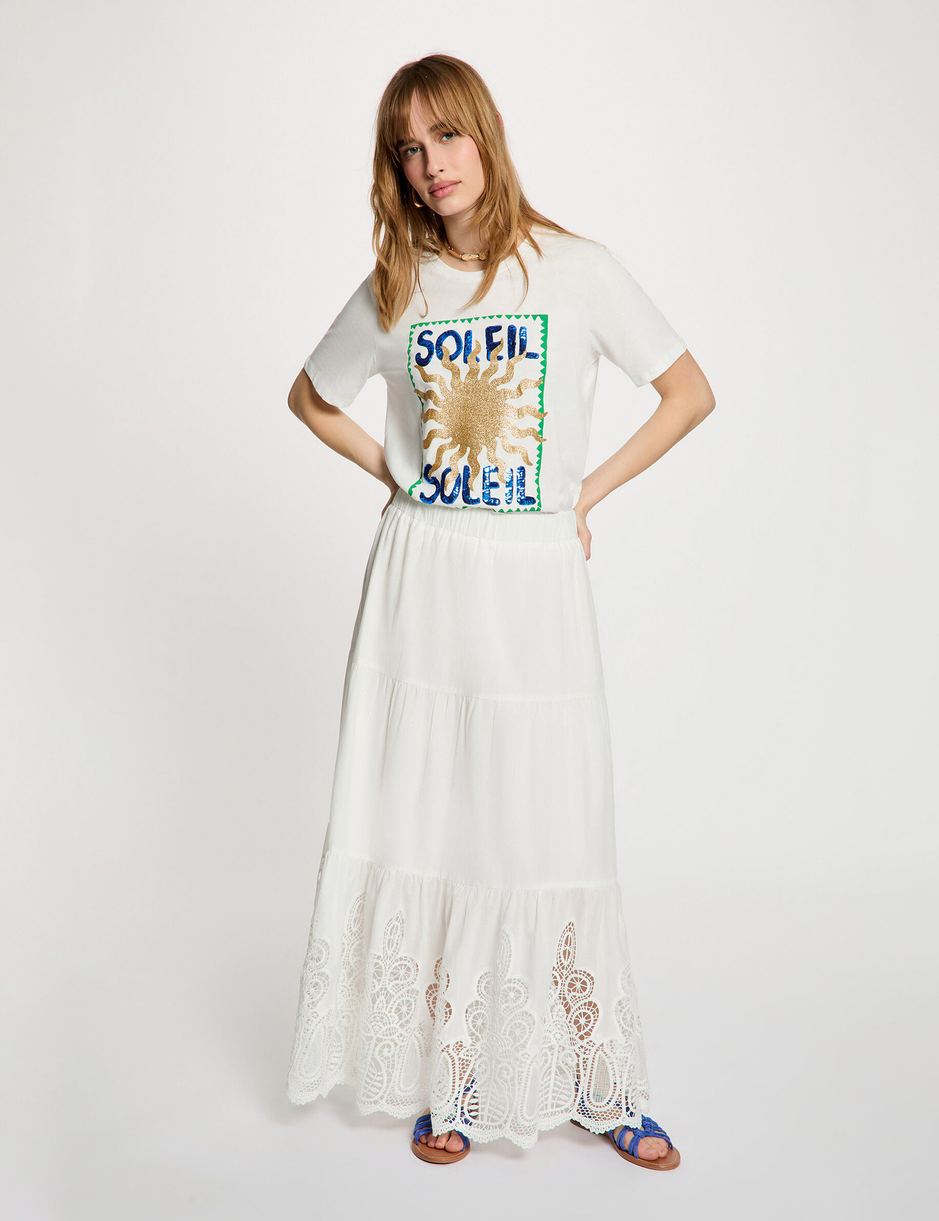 Jupe longue détail dentelle femme