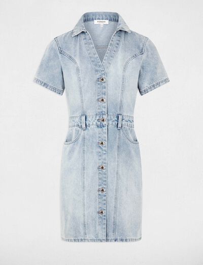 Robe courte ajust&eacute;e en jean jean bleached femme
