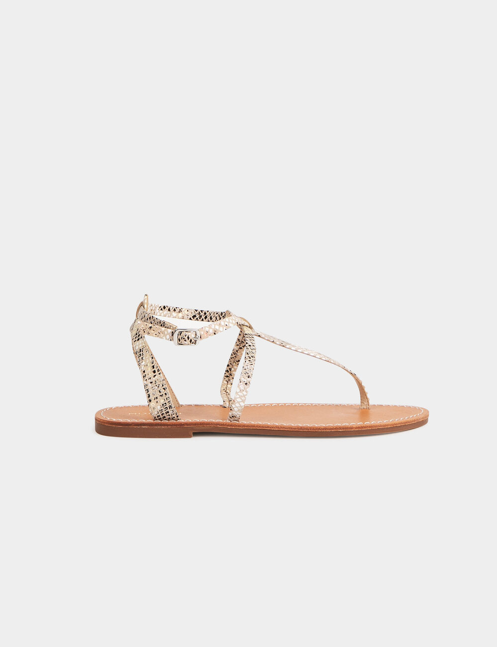 Sandales plates aspect python beige femme