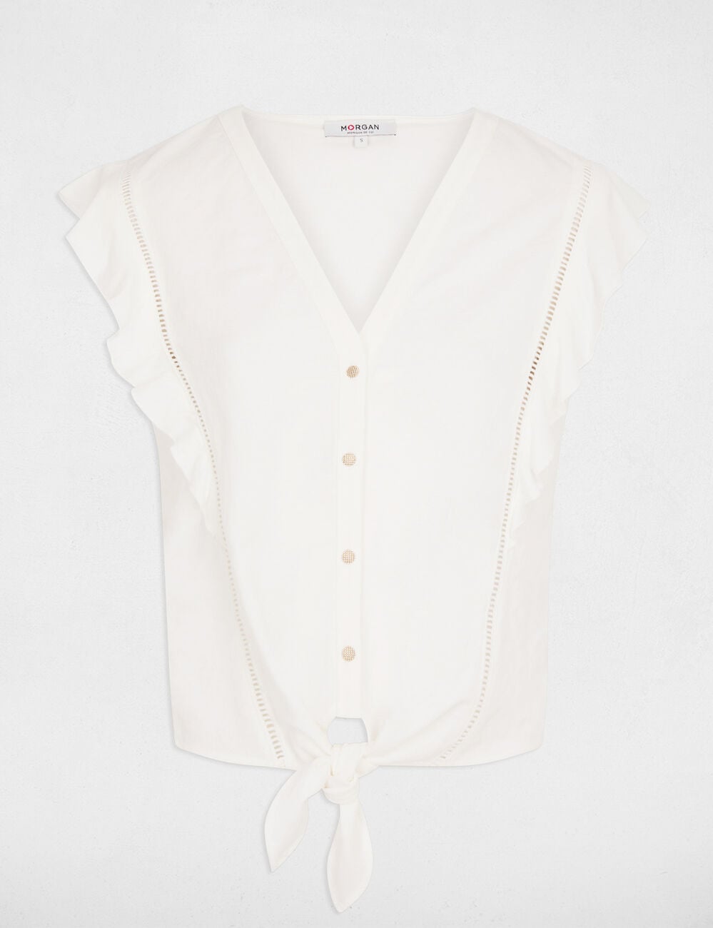 Chemise nou&eacute;e col v blanc femme