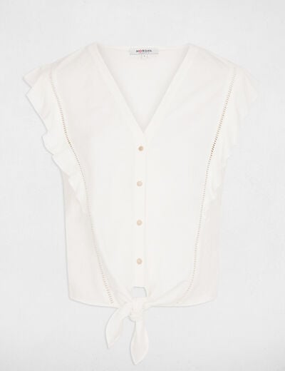 Chemise nou&eacute;e col v blanc femme