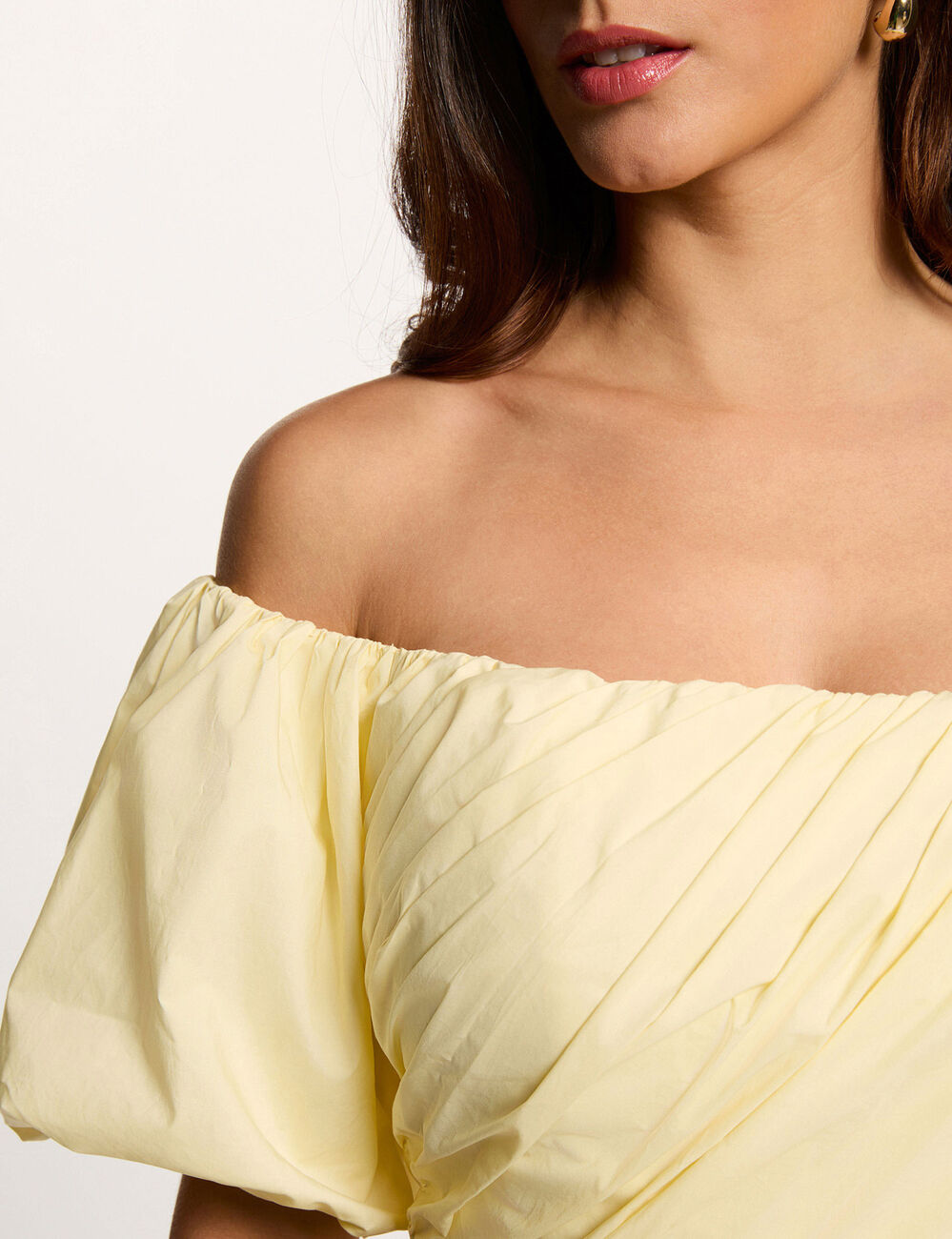 Robe courte manches bouffantes jaune pastel femme