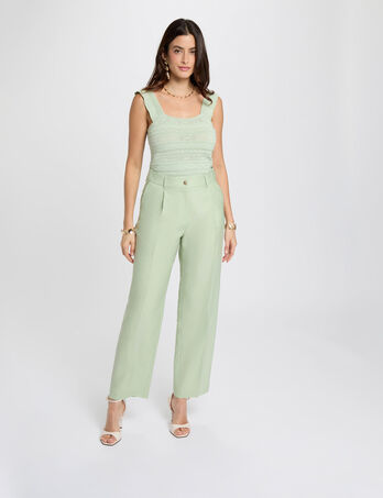 Pantalon carotte taille haute vert pastel femme
