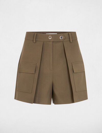 Short droit poches &agrave; rabat vert kaki femme