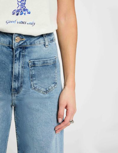 Jean large taille haute denim double stone femme
