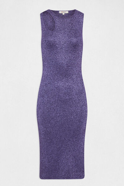 Robe pull midi ajustée fils métallisés violet femme