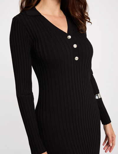 Robe tricot ajust&eacute;e c&ocirc;tel&eacute;e noir femme