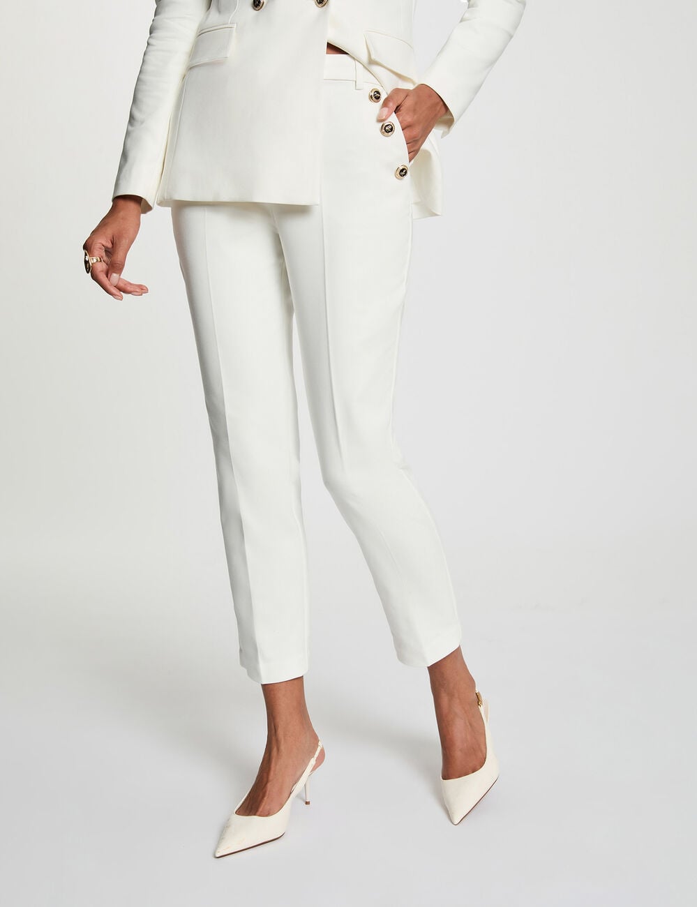 Pantalon slim uni blanc femme
