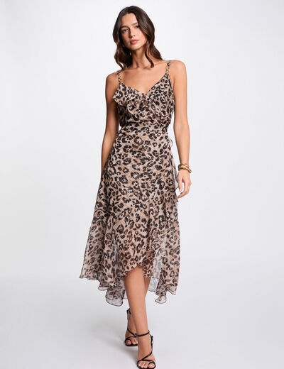 Robe midi ajustée imprimée multicolore femme