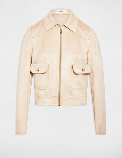 Blouson court su&eacute;dine marron clair femme