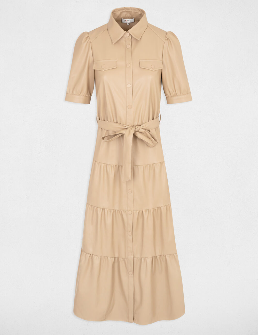 Robe longue simili cuir camel femme