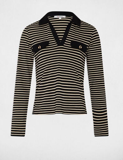 polo manches longues raye noir femme Polo manches longues rayé noir femme