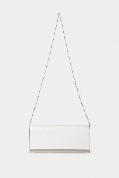 Sac pochette effet croco blanc femme