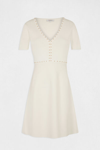 Robe pull ajustée à clous ecru moyen femme
