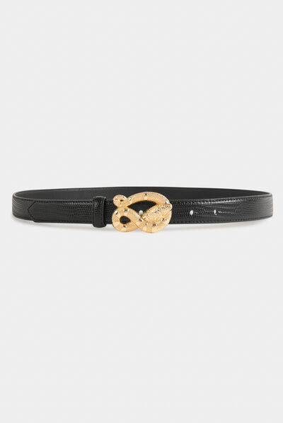 Ceinture effet python à boucle serpent noir femme
