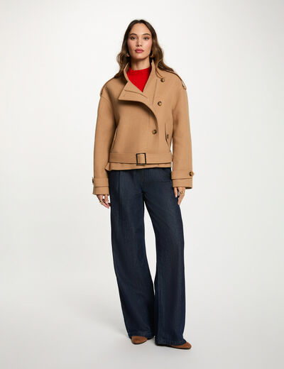 Manteau court oversize beige femme