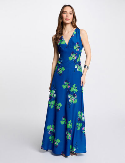 Robe longue droite imprimée multicolore femme