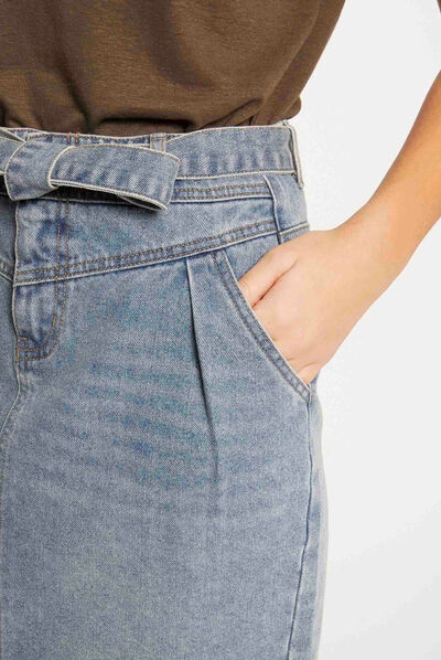 Jupe droite ceinturée en jean jean stone femme