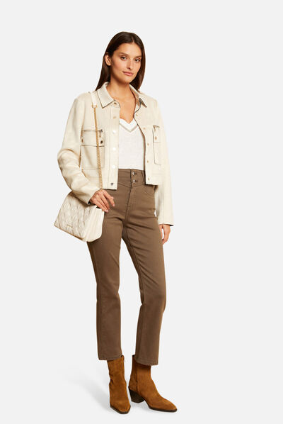 Pantalon droit taille haute 7/8ème vert kaki femme