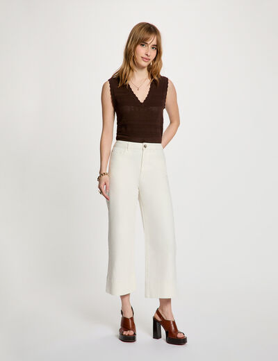 Pantacourt large taille haute blanc femme