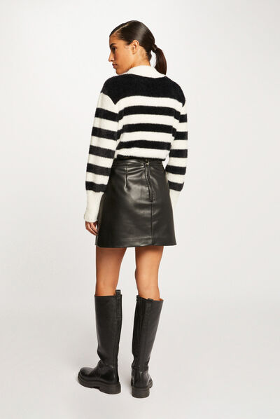 Pull manches longues à rayures noir femme