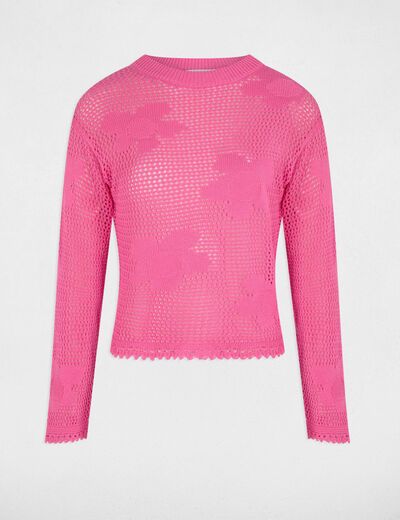 Pull col rond ajouré rose femme