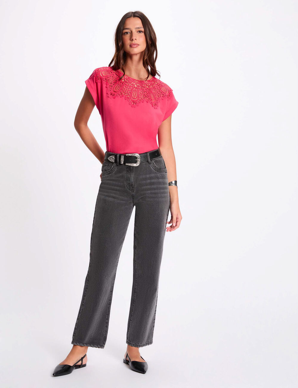 T-shirt manches courtes rose fushia femme