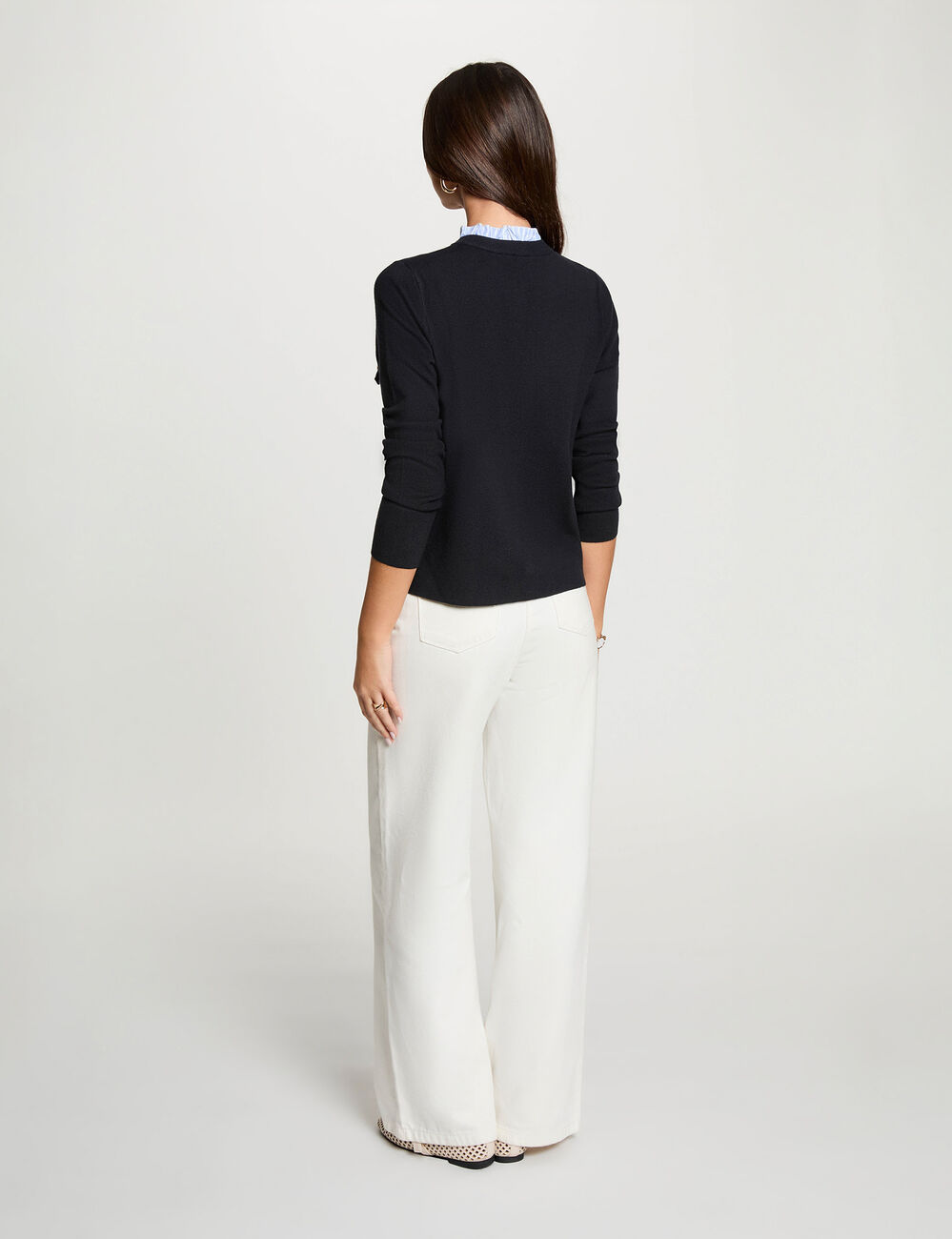 Gilet col &agrave; revers bleu marine femme