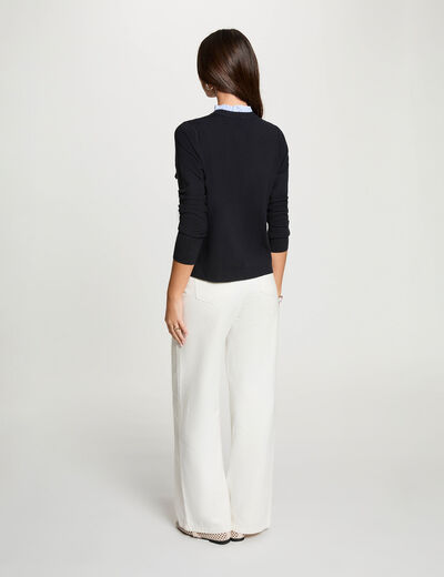 Gilet col &agrave; revers bleu marine femme