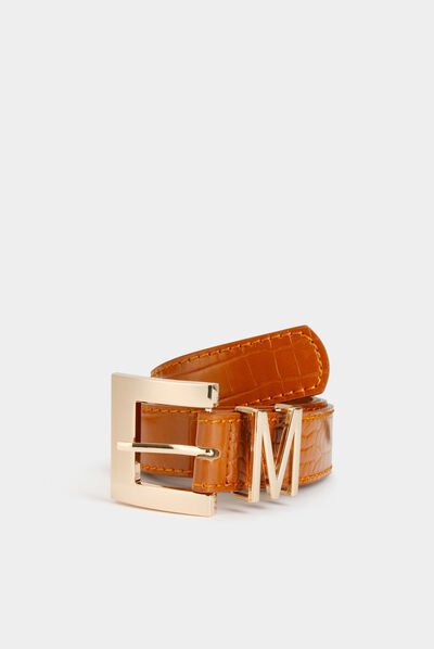 Ceinture passant M aspect croco caramel femme