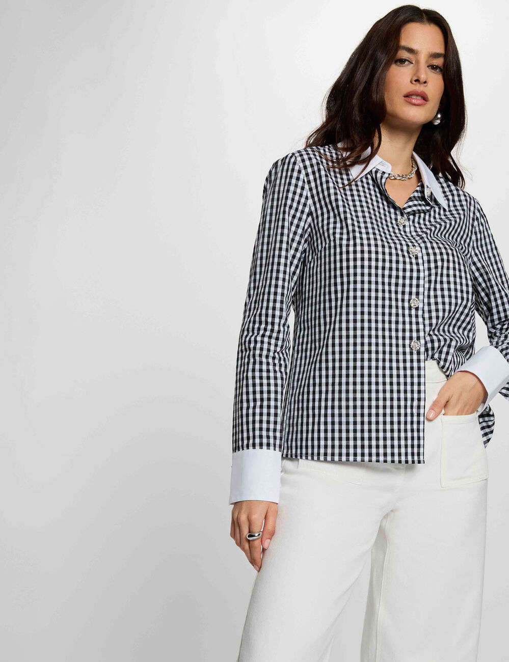 Chemise col contrastant multicolore femme