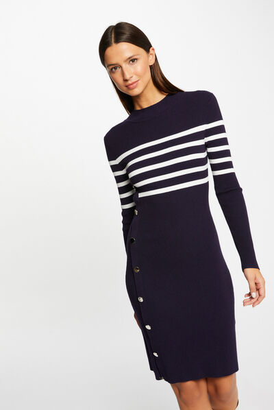 Robe pull ajustée avec boutons marine femme