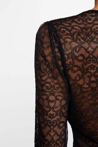 T-shirt manches longues avec dentelle noir femme