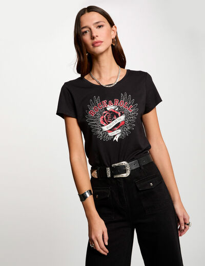 T-shirt à inscription noir femme