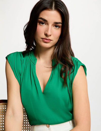 Blouse manches courtes satin vert prairie femme