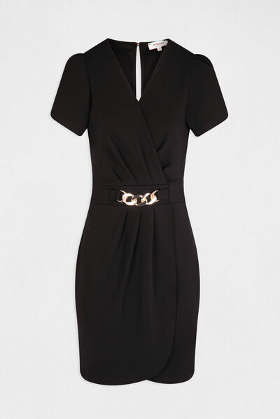 Robe portefeuille à détail chaîne noir femme