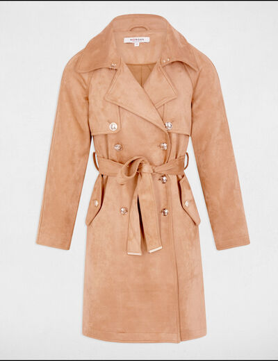 Trench long suédine marron clair femme