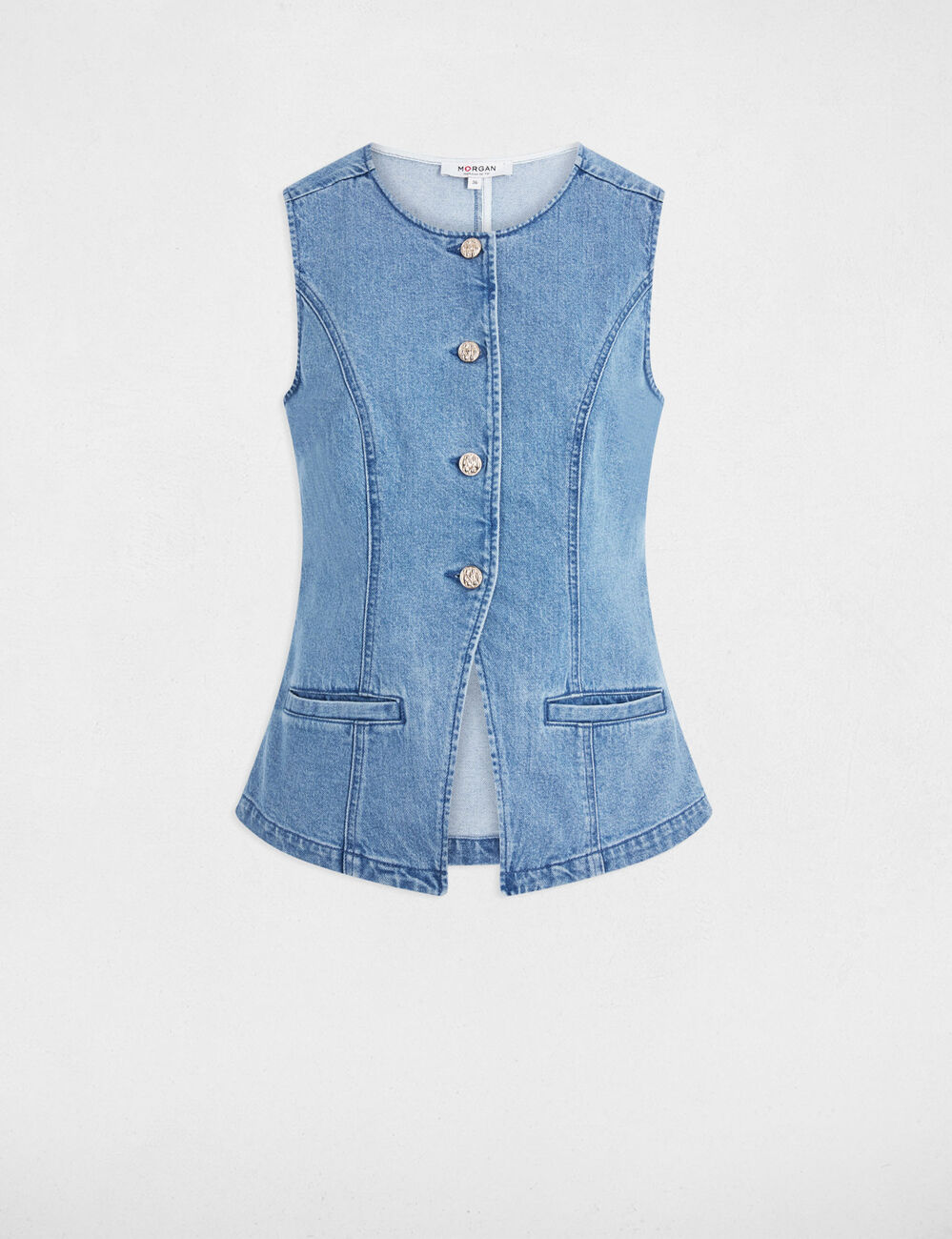 Gilet jean sans manches denim double stone femme