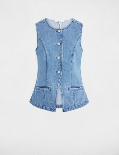 Gilet jean sans manches denim double stone femme