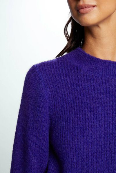 Pull manches longues à col montant bleu moyen femme